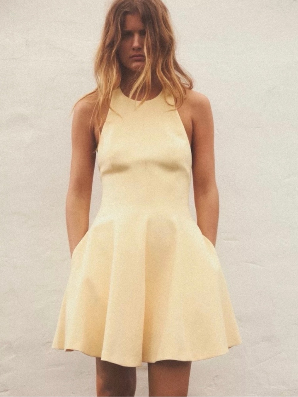 Zara Pale Yellow Halter Mini Dress